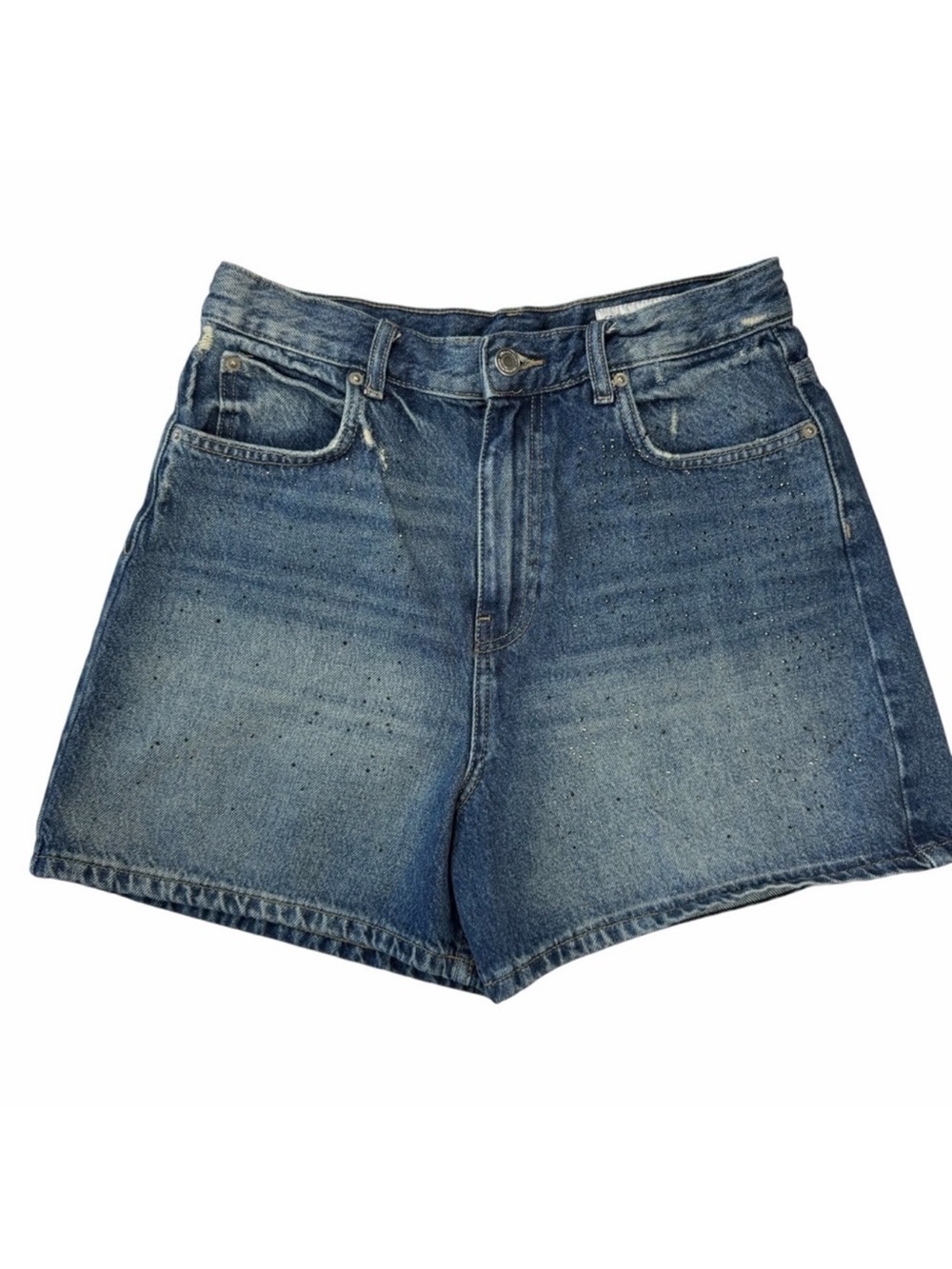 ✅ Zara Blue Jean Shorts for Women with rhinestone details size 6 EUR 38
